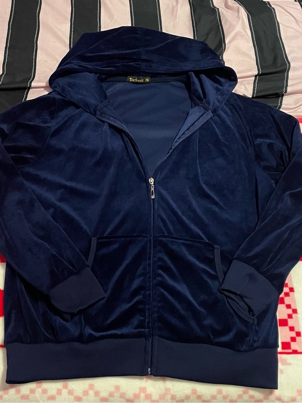 Velour Zip-Up Hoodie Jacket in Navy - Trackuit RX